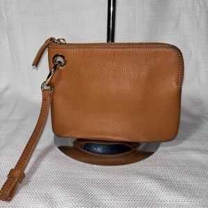 Mark & Graham Tan Corner Zip Pebbled Leather Wristlet